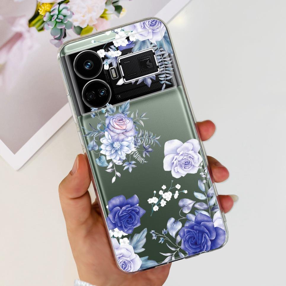 For Realme GT5 Case Clear Silicone Soft TPU Cover For OPPO Realme GT 5 RealmeGT5 Cases Flower Marble Jelly Bumper Coques