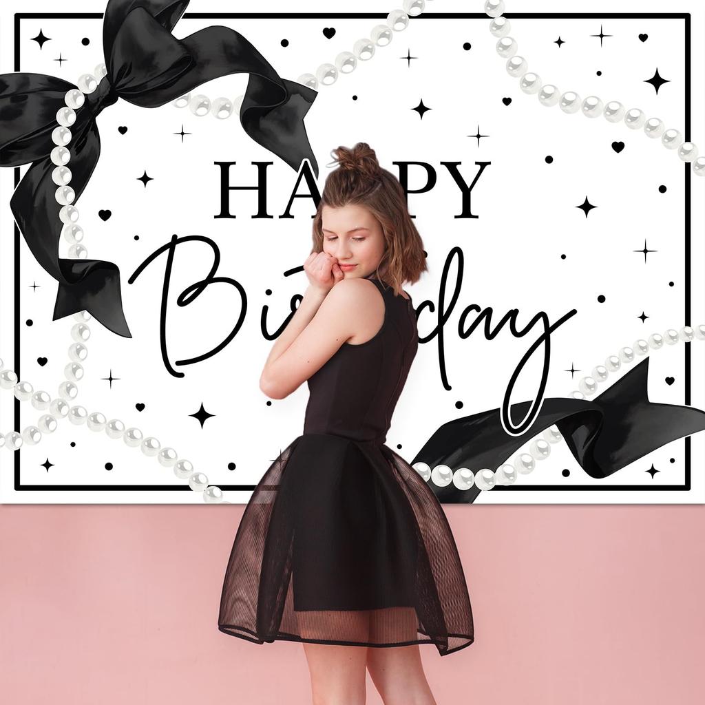 7x5ft Black White Coquette Bow Birthday Party Photography Backdrop Background