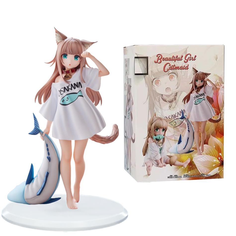 Anime Figure My Cat Is A Cute Girl Soy Flour Standing White Shirt Facial Replaceable Sitting Figure Anime Girl Cute Model Toys
