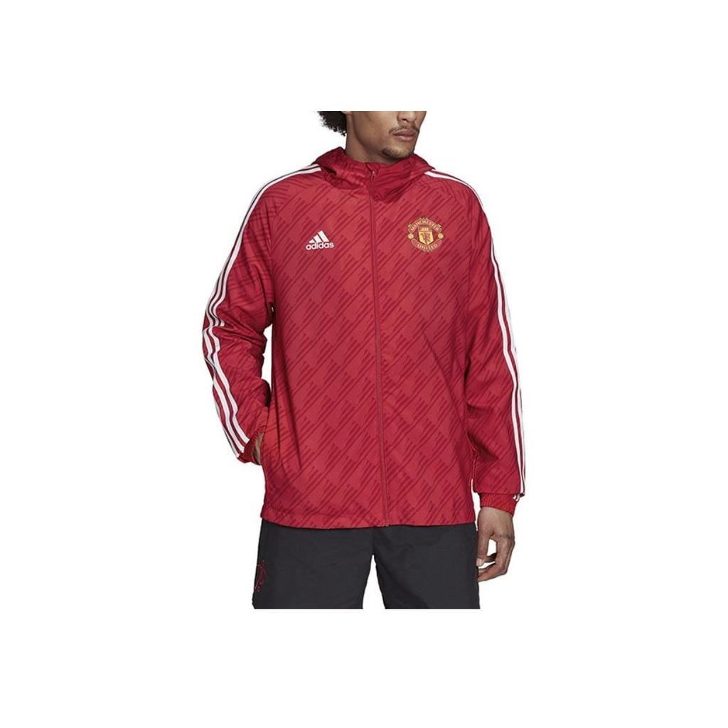 Adidas FW22 Воротник-стойка на молнии с логотипом Manchester United Спортивная куртка Мужская верхняя одежда Красный HE6649