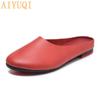 Women Slippers Spring New Genuine Leather Women Shoes Big Size  Flat Casual Summer Half Slippers Women