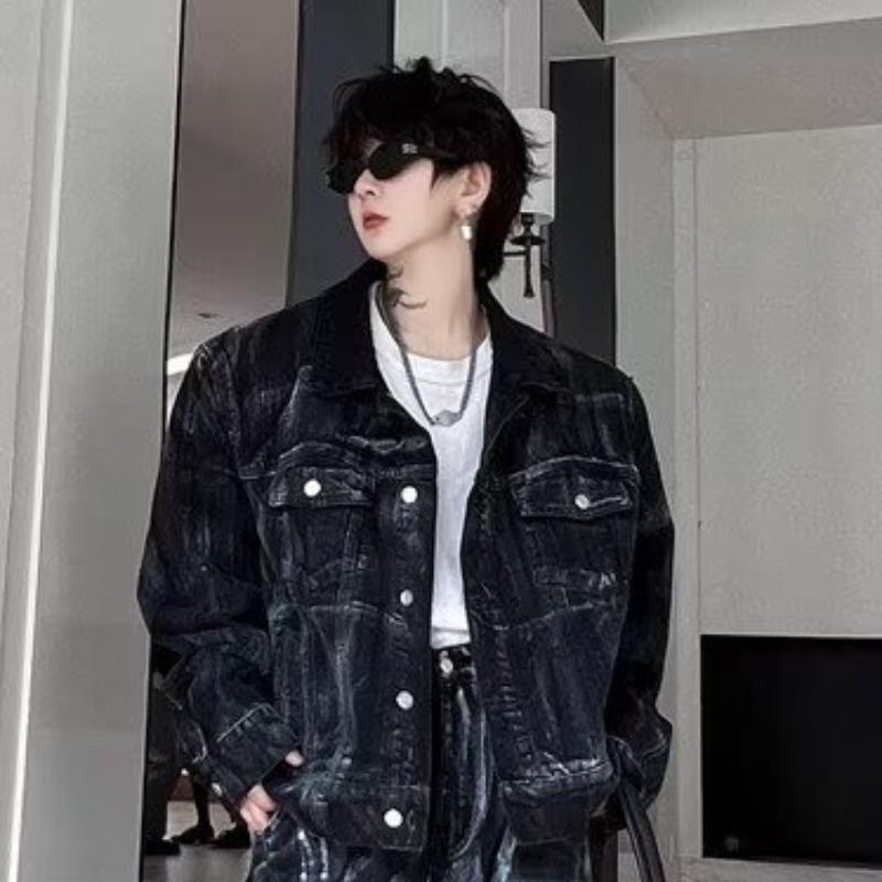 Men's Trendy Retro Washed Denim Two-Piece Suit: Jacket & Trousers