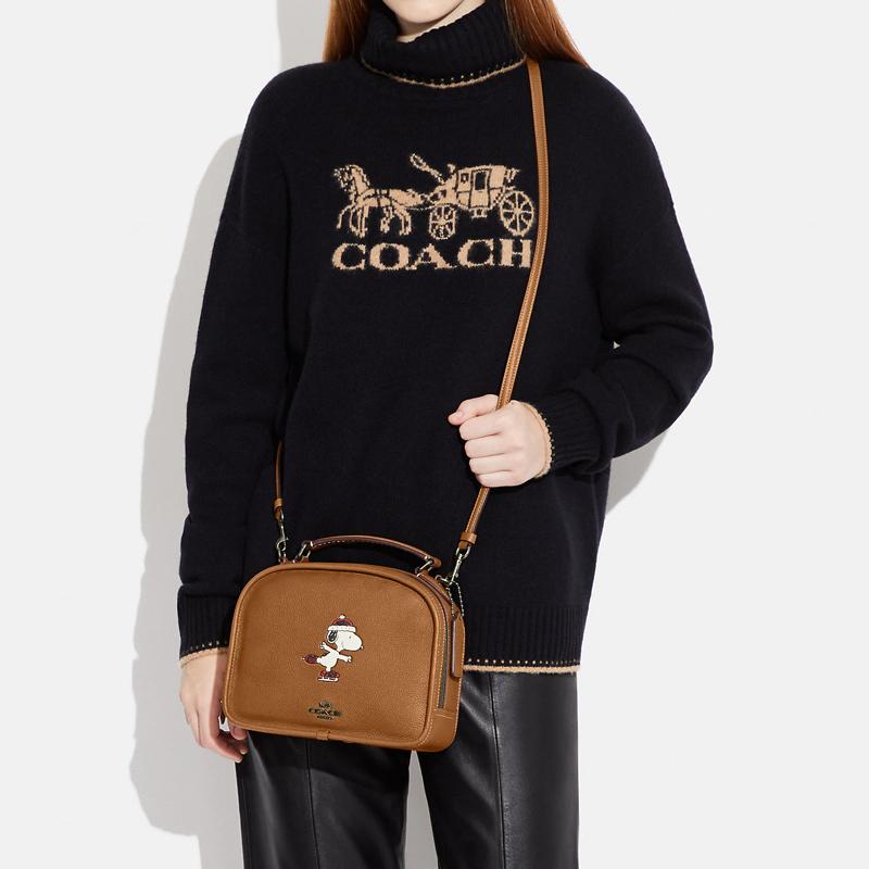 Coach X Peanuts Snoopy Коллаборация Ланч-бокс 22 Застежка-молния Принт Snoopy Кожа с текстурой 'галька' Ручная сумка Наплечная сумка Через плечо Маленькая CE846-QBQUN