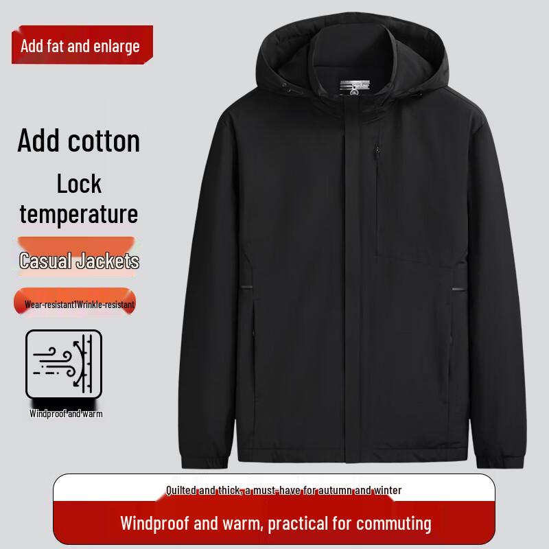 Dibinze Men's Plus Size Warm Padded Jacket with Detachable Hood