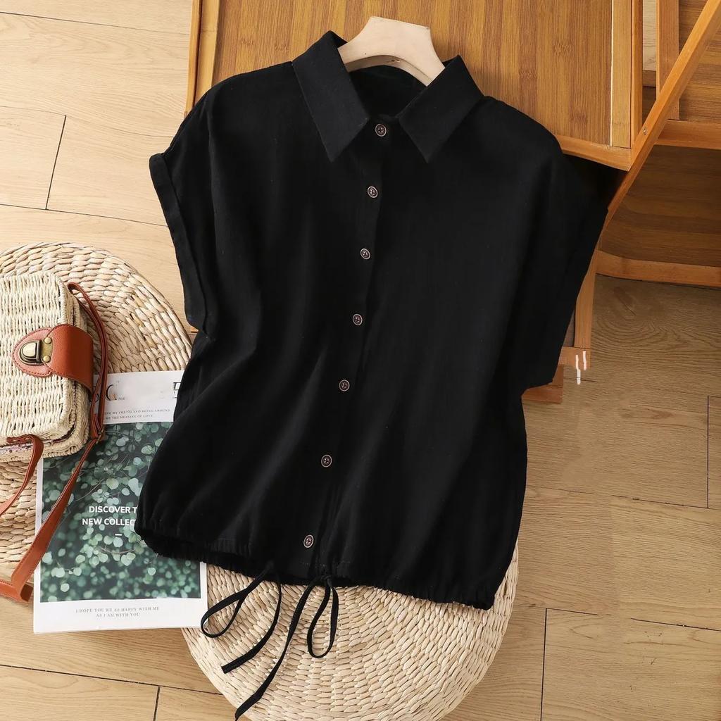Женская летняя однотонная рубашка с коротким рукавом свободного кроя, повседневный облегающий топ с завязками спереди и кулиской