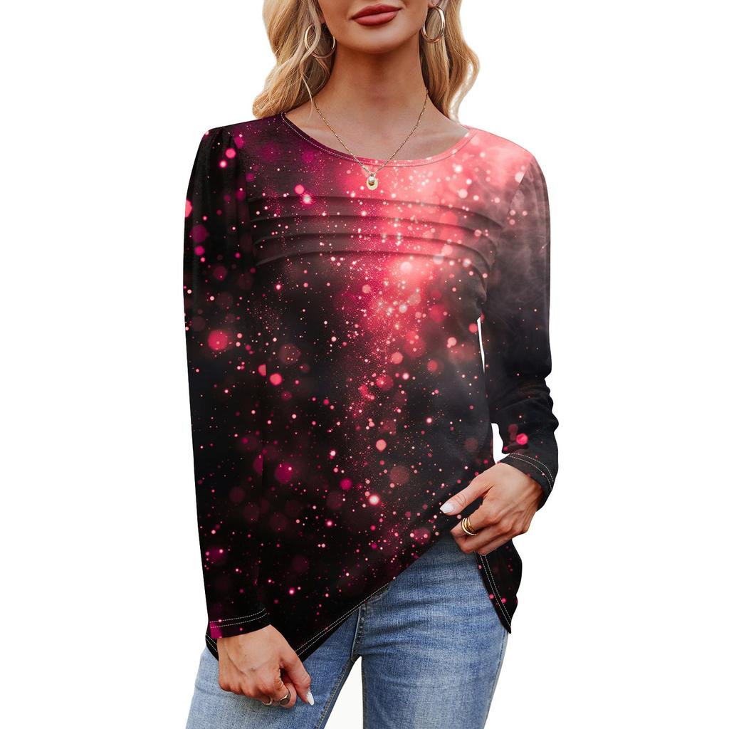 Женский свободный повседневный топ с круглым вырезом и длинными рукавами, модный топ