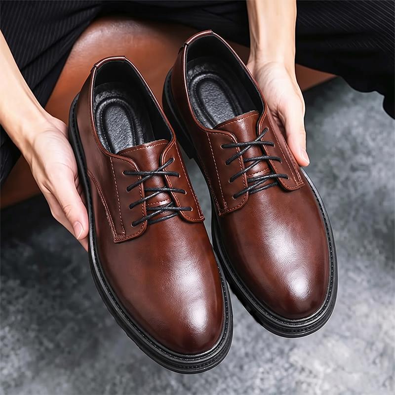 Men’s Derby Retro Black Brown Leather Oxfords Dress Shoes Formal Office Business Shoes Tuxedo Wedding Shoes Plus Size