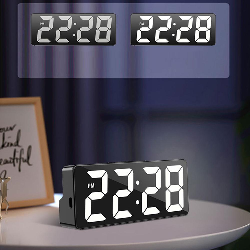 Digital LED Alarm Clock Mirror USB Battery Dual Power 2 Levels Adjustable Brightness Desk Clock For Office Travel