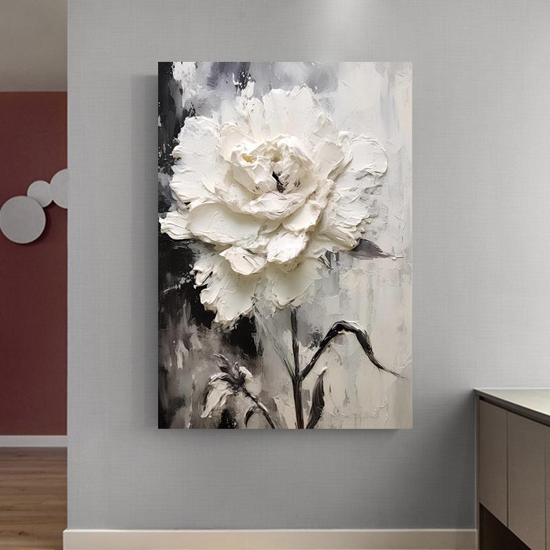 Abstract White Flower Oil Painting Printed On Canvas White Floral Posters and Prints for Porch Living Room Wall Decoration