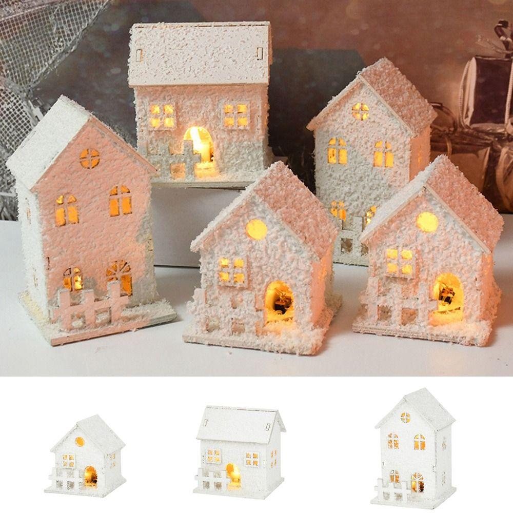 Снежная хижина Мини Рождественский светодиодный светильник Деревянный домик Белый со снежинками Светящийся замок Светящийся настольный