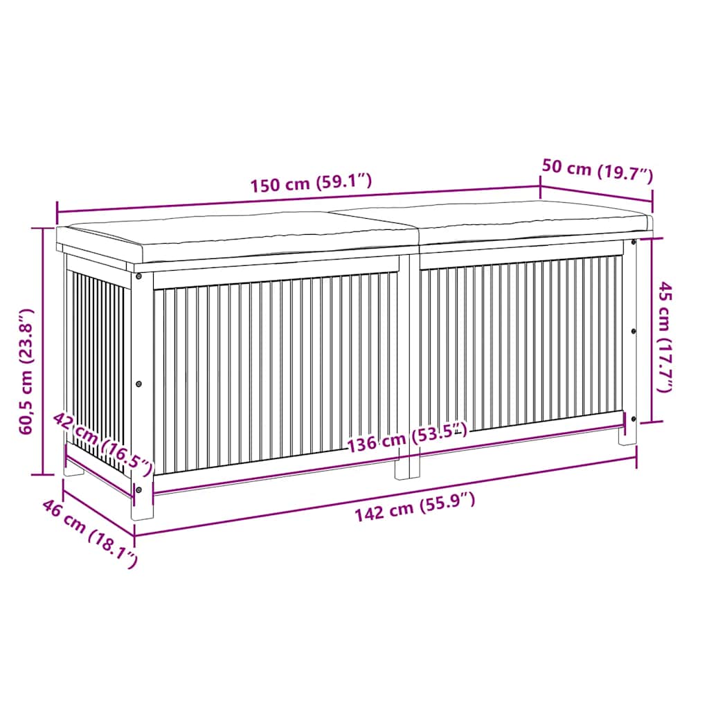 Outdoor Cushion Box 150x50x60.5 cm Solid Acacia Wood