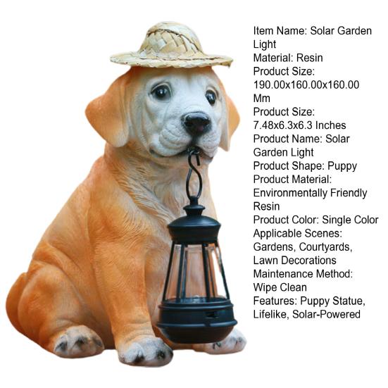 Солнечный садовый светильник из смолы в виде щенка с солнечным светодиодным фонарем, наружный декор, устойчивый к погодным условиям