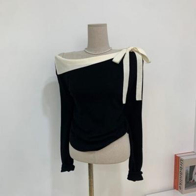 C S In The Room Bow Tie Boat neCk Long Sleeve Knit 2Color