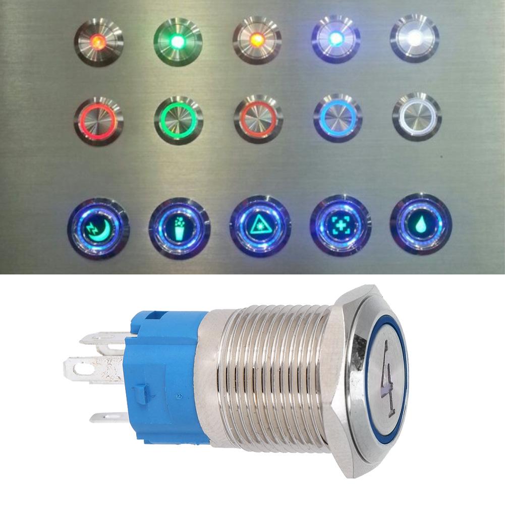 2 шт. 5-контактный металлический кнопочный переключатель 16 мм с плоской головкой, самовозвратный переключатель со световой индикацией, номер 4(12 В постоянного тока Синий)