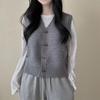 Autumn Korean Fashion Knitted Retro Waistcoat Women New Design Loose All Match Sleeveless Sweater Vest Aesthetic Horn Button Vintage Cardigan