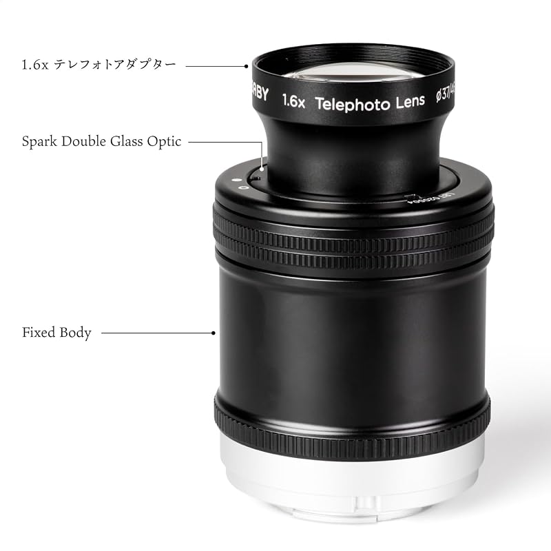 Lensbaby Ручной сменный объектив Фиксированный корпус со Spark Double Glass Optic + Набор теле-адаптеров 1.6x для байонета Fujifilm X, Фокусное расстояние 50 мм, F5.6,