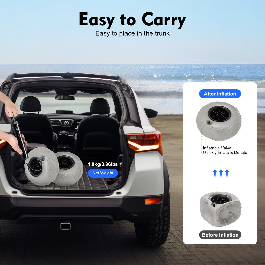 2-Pack 9" Balloon Wheels, Replacement Sand Tires for Kayak Dolly, Canoe Cart, Beach Buggy, All-Terrain Wheels, Wide Tread