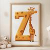 Żyrafa Z Literką Z - Plakat Dla Dzieci Żyrafa Z Literką Z - Plakat Dla Dzieci, 70X100 Cm, Bez Ramy, Płótno Premium Na Blejtramie
