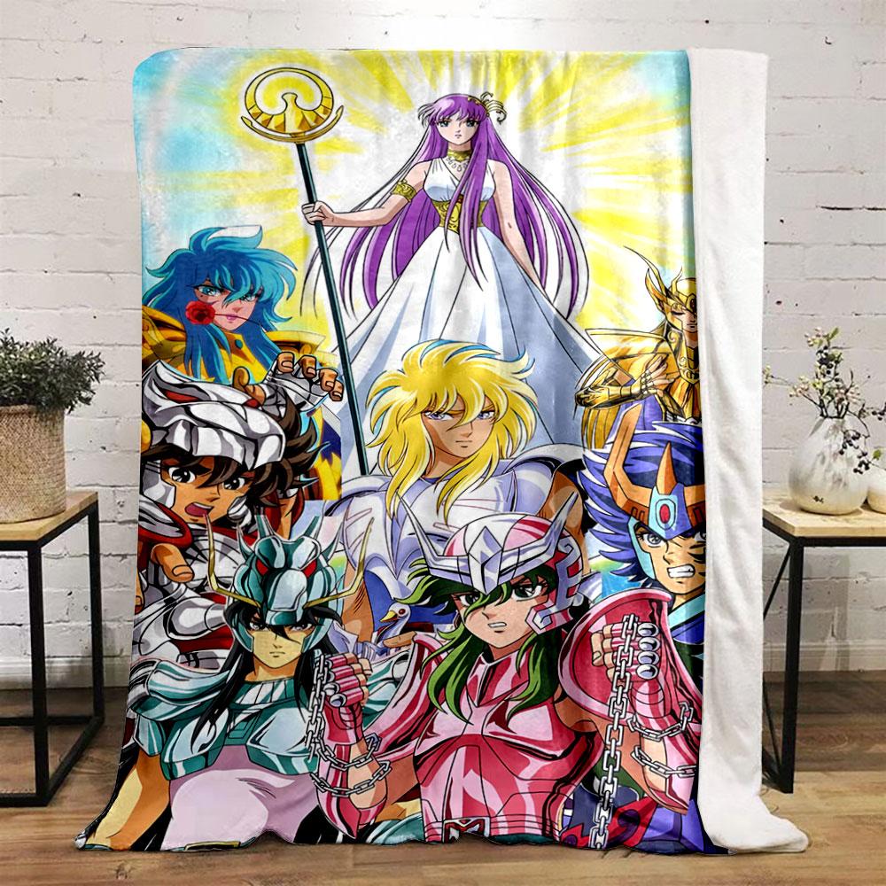 Armored characters with a central figure in white, glowing background. for all seasons blanket lunch break throw gift