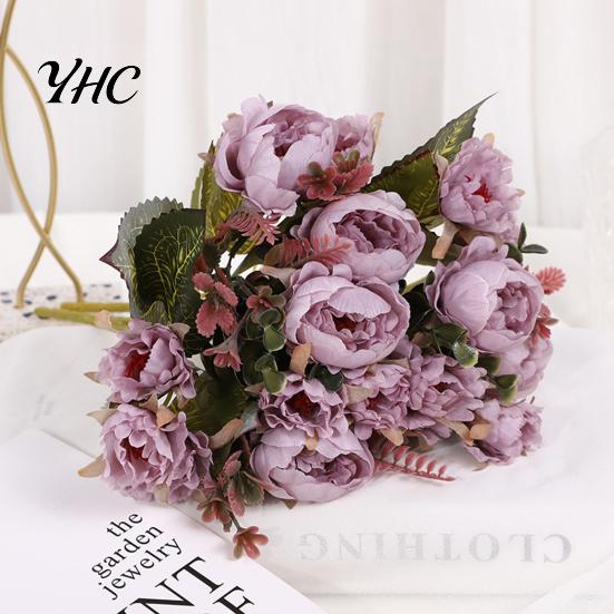 Artificial Hydrangea Roses Simulation Flower High Ornamental Realistic Bouquet 9 Peony Flowers Heads for Wedding