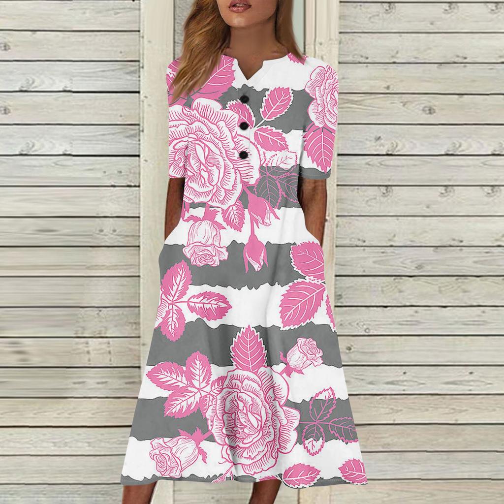Женское летнее повседневное свободное платье с v-образным вырезом и короткими рукавами с принтом