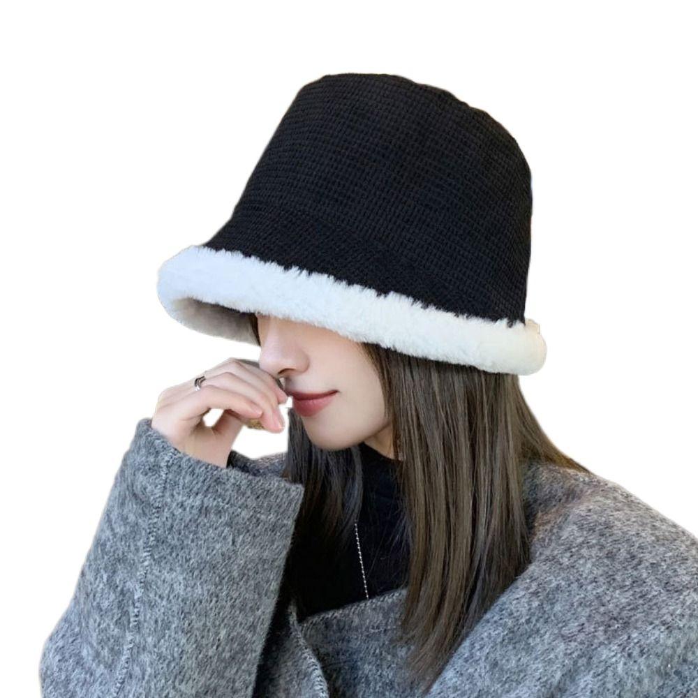 Cold-proof Lamb Fleece Cotton Fisherman Hat Women's Plush Hat Autumn Cap Korean Style Bucket Hat