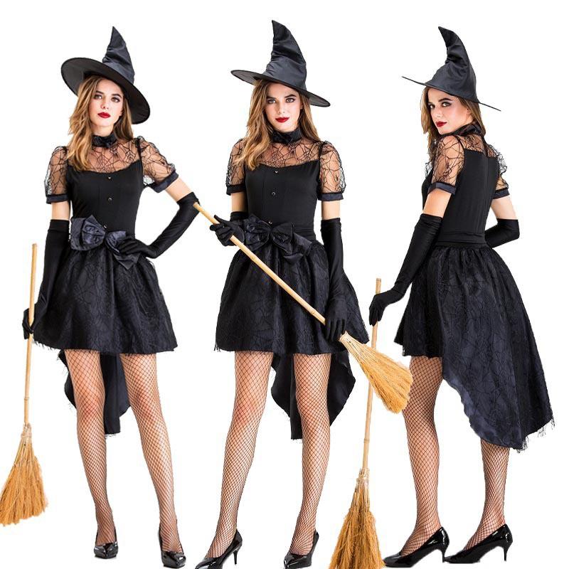 Adult Black Vampire Witch Dress Halloween Costume Cosplay Party