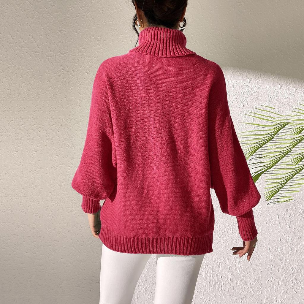 Women's Casual And Fashionable Long Sleeved Knitted Solid Color Top Sweater