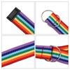 D-shaped Buckle Men Belt Nylon Canvas Waist Belt Trendy Rainbow Canvas Belt  For Jeans