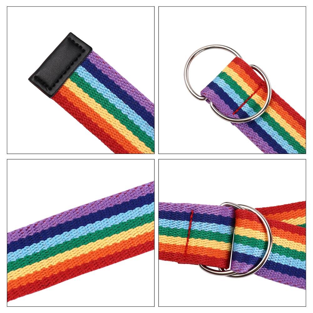 D-shaped Buckle Men Belt Nylon Canvas Waist Belt Trendy Rainbow Canvas Belt  For Jeans