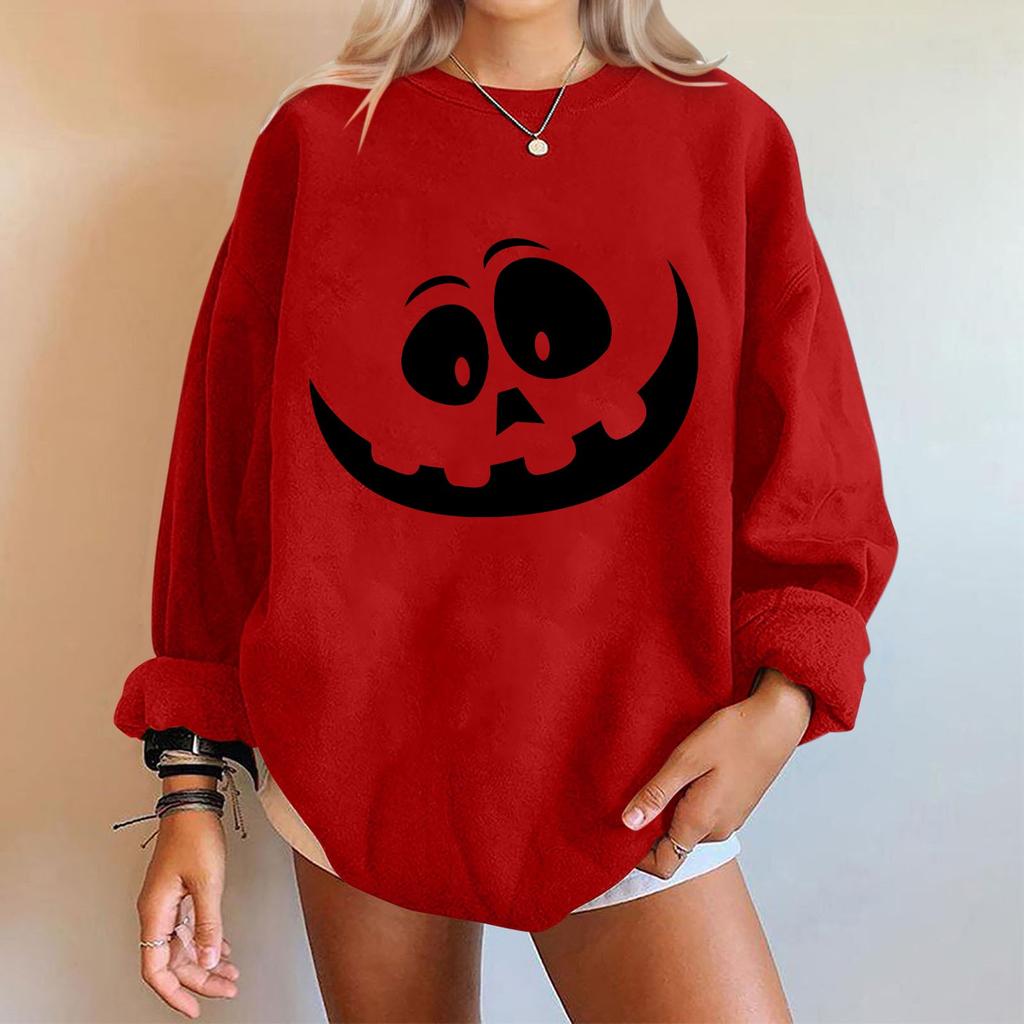 Женские повседневные модные толстовки с длинным рукавом и круглым вырезом с принтом Хэллоуина, пуловер, топ