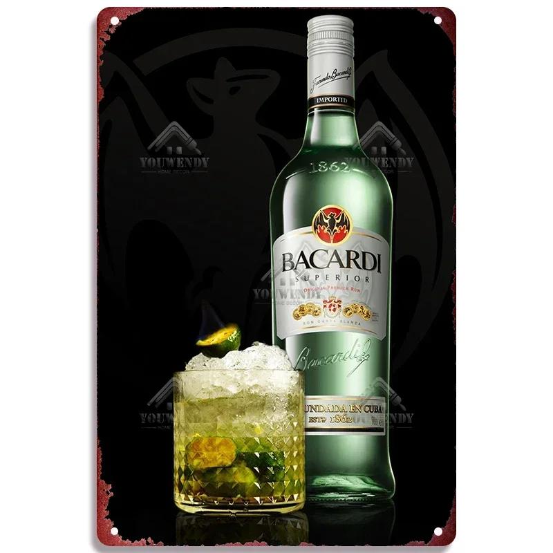 Ретро Bacardi Металлическая детская, Жестяная детская, Плакетка бренда рома, Винтажная тарелка, Настенное украшение, Постер, Бар, Мужская берлога, Шэбби