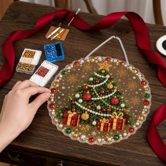 Acrylic Hanging Ornaments Christmas Rhinestone Painting Kit, DIY Wreath Art Craft for Adults, Double Kit Adults Sided Window Ornament, Gem Board Wall
