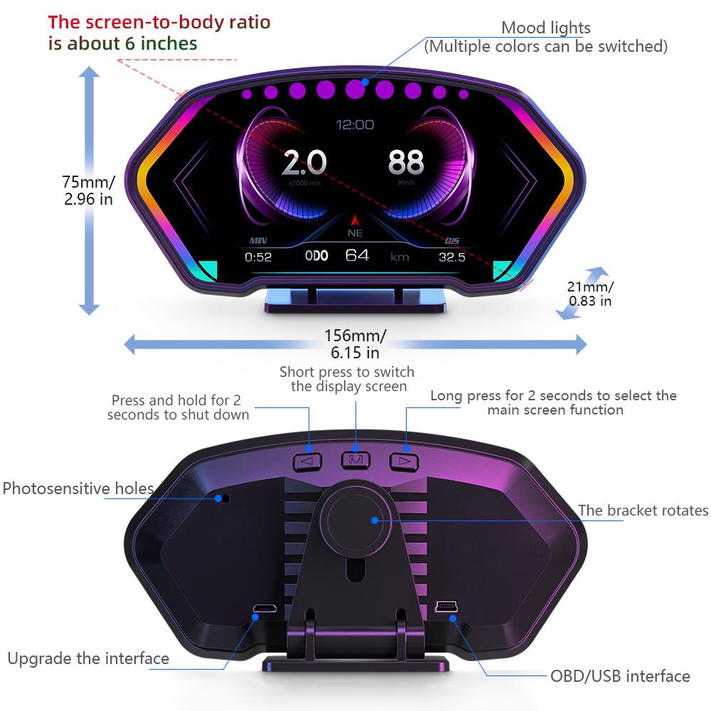 Автомобильный OBD2 GPS Head-Up Display Автоэлектроника HUD Display Автомобильный Температурный Сигнализатор Топлива Спидометр Измеритель Уклона Аксессуары Для Всех Автомобилей