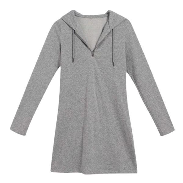 Plus Size Women's Zip-Up Hooded Sweatshirt Dress - Long Sleeve, Mid-Length, Loose Fit, Suitable for Spring & Autumn