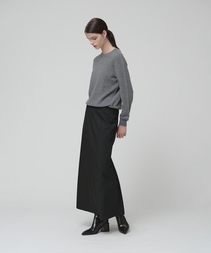 Muse [Essentiel] Aubier Minimal Wool-Blend Long Maxi Skirt_Black