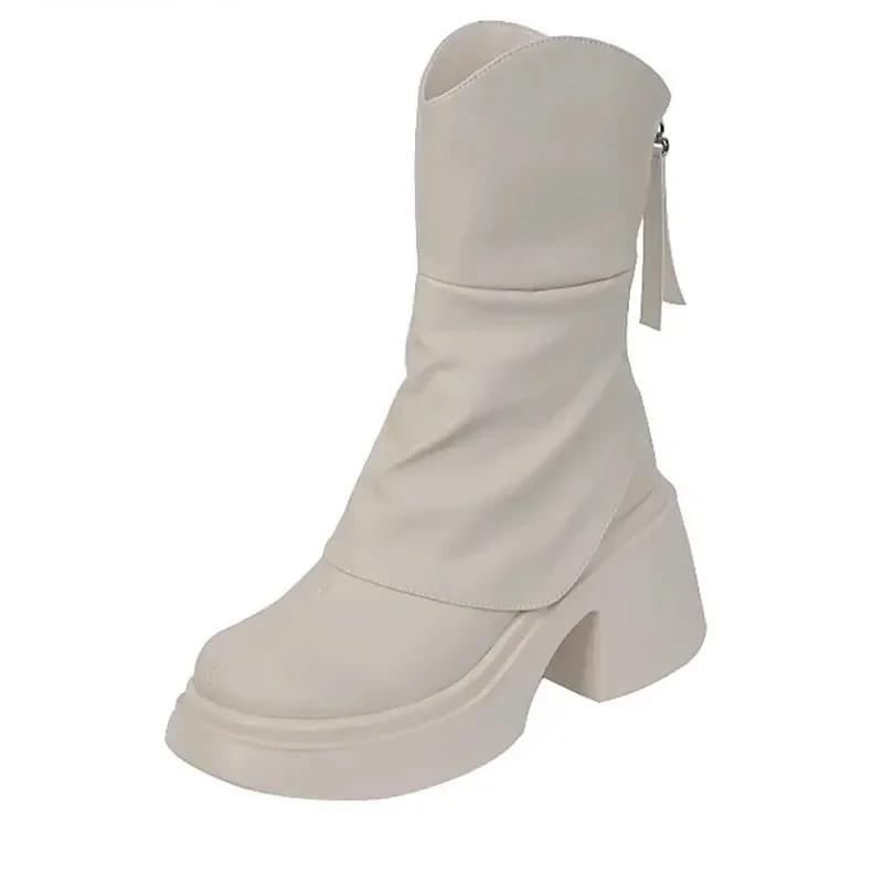 Мода Мода Круглый носок Толстая подошва Универсальные Ботильоны Женские Массивные каблуки Платформа Удобные Короткие ботинки Увеличивающая обувь 2024