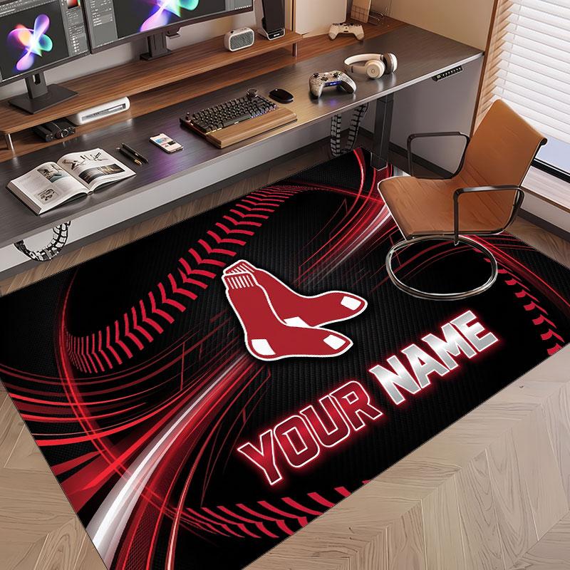 Custom Rug Boston Red Sox Pattern Print Name Text Soft Non‑Slip Floor Carpet for Home Indoor Decoration