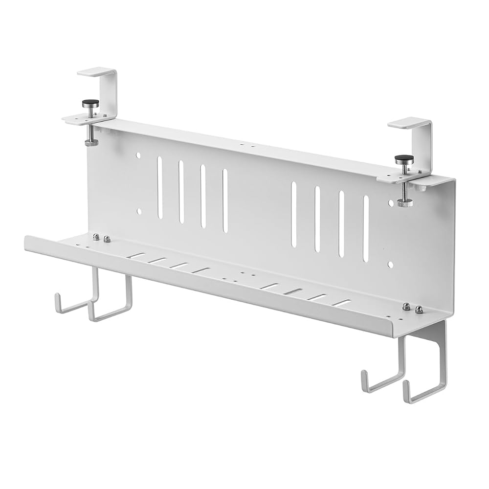 Sanwa Direct Cable Tray, Under-Desk Clamp with Magnetic Screws, Cable and Power Strip Storage,