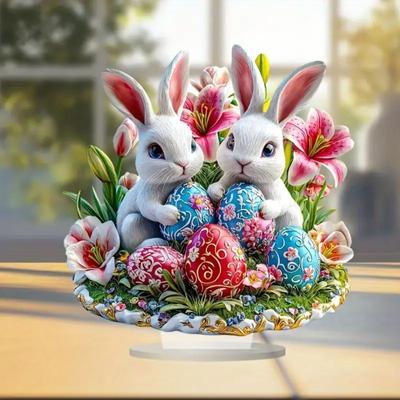 Пасхальное красочное яйцо кролика 2D Плоское акриловое украшение для гостиной, подарочные украшения