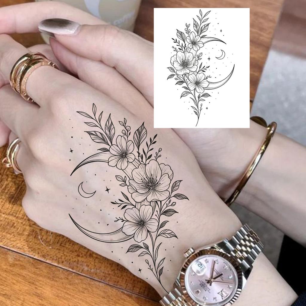 1 Sheet Rose Butterfly Flower Temporary Tattoos For Women Hand Arm, Fake Tattoo Sticker Waterproof Long Lasting Realistic Tatoos