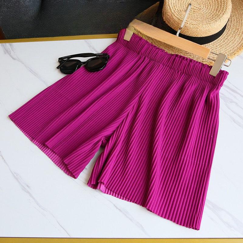 Женские легкие плиссированные шорты, летние свободные, с высокой талией, эластичные, удобные, широкие повседневные шорты
