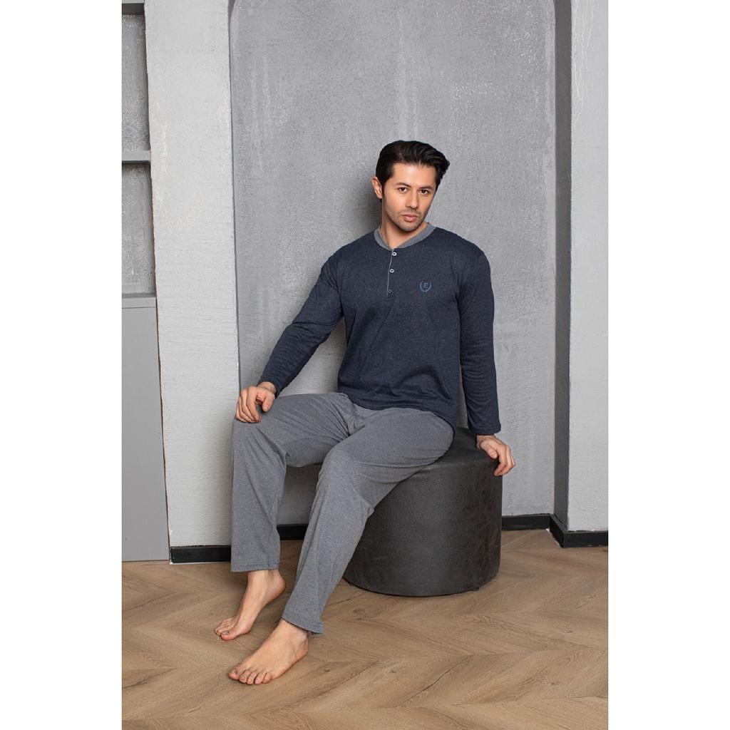 Мужской хлопковый пижамный комплект с длинными рукавами. Сезонный продукт.