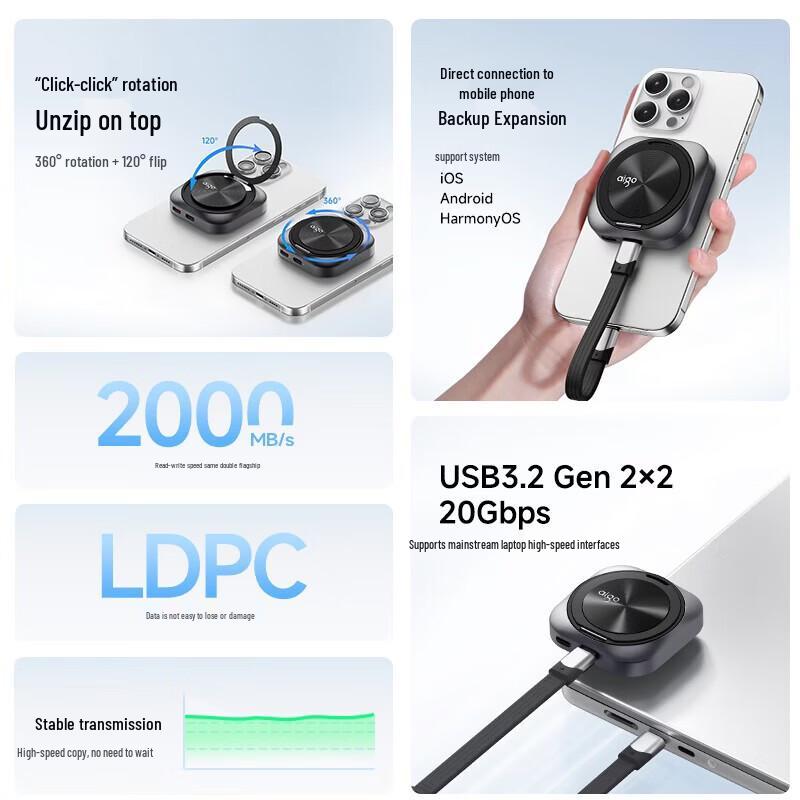 aigo P5S 4TB USB 3.2 Portable SSD with Magnetic Mount