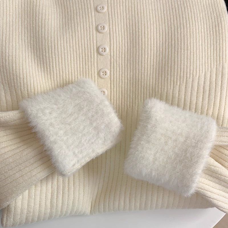 Трикотаж с полувысоким воротником, элегантные топы, женская мода, осень-зима, утолщенный внутренний свитер плюс флис, повседневный теплый пуловер