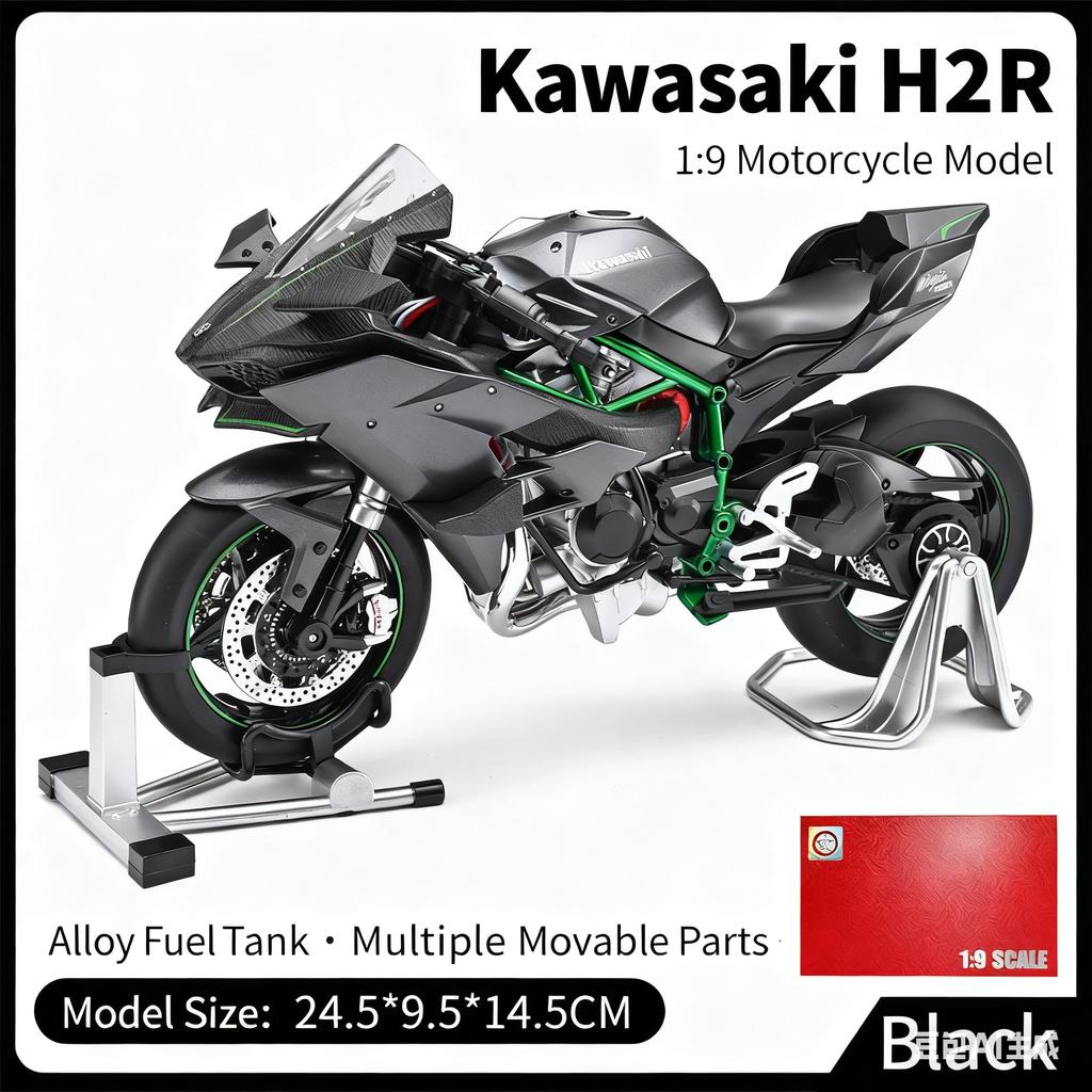 1/9 Kawasaki H2R Ninja с распыленным сплавом Модель мотоцикла Игрушка Коллекция транспортных средств Звук и свет Внедорожный мотоцикл Игрушки Машина