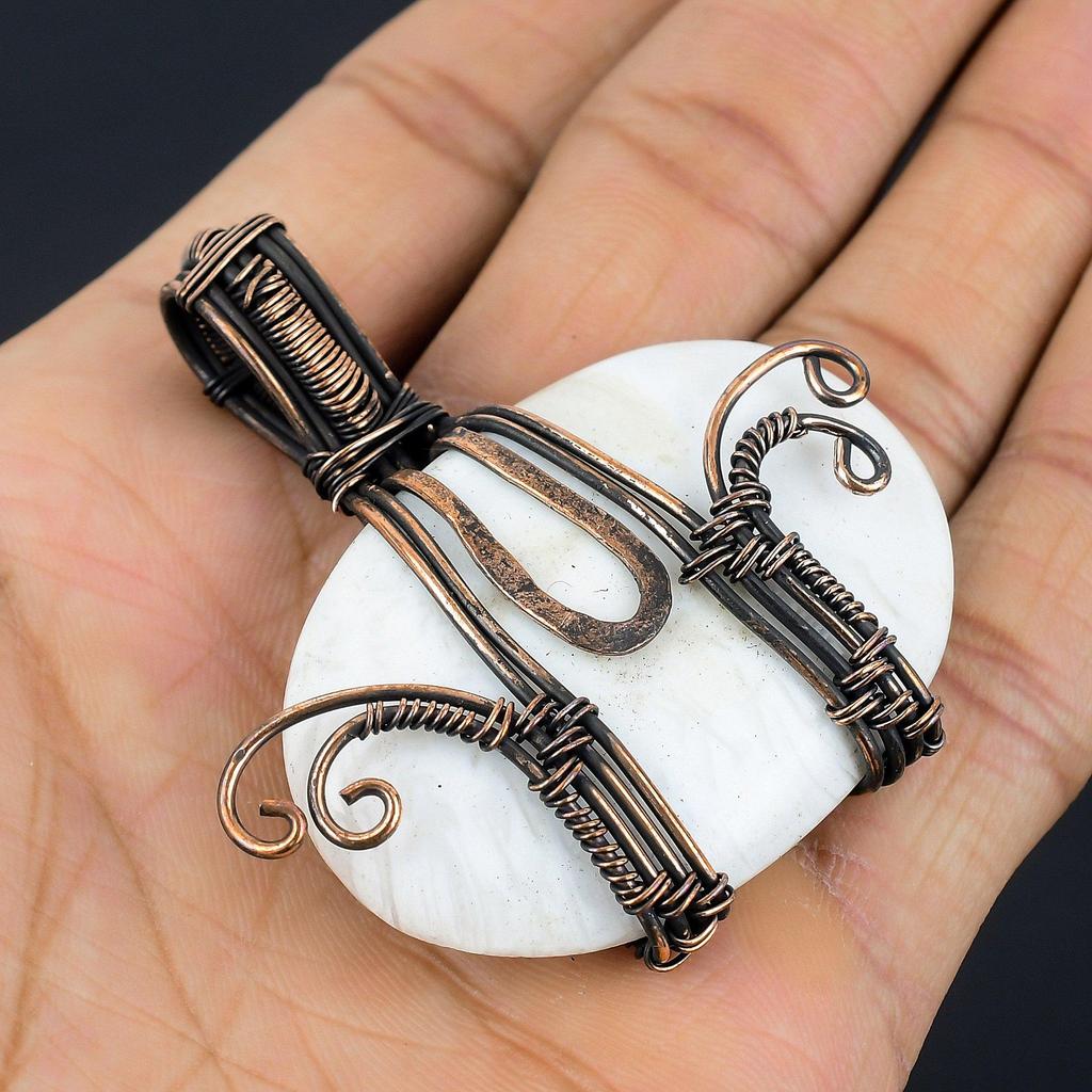 Кулон из лунного камня, обернутый медной проволокой 999 пробы, кулон из драгоценного камня ручной работы, подарок для мамы, антикварное украшение