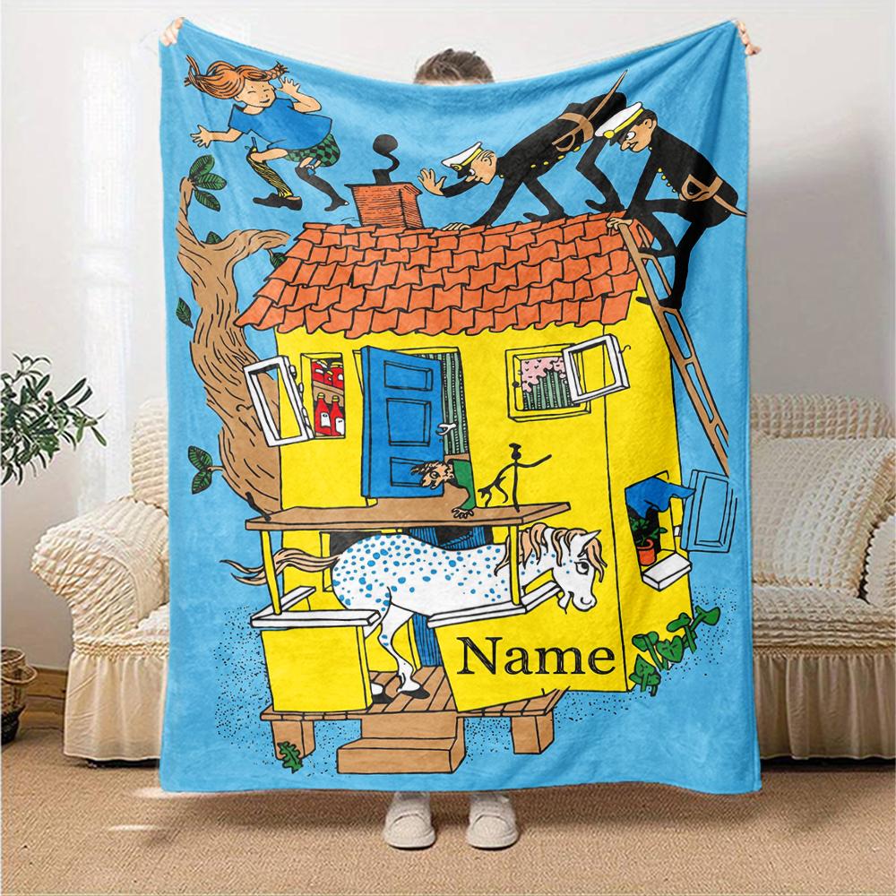 Custom Name Pippi Theme Printed Blanket Perfect For Couch Bed Travel Outdoor Use Machine Washable Cozy Durable