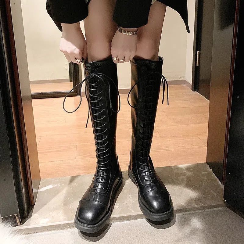 Белые длинные сапоги на толстой подошве, женская обувь 2025, новые весенние и осенне-зимние, маленькие коричневые летние длинные рыцарские сапоги