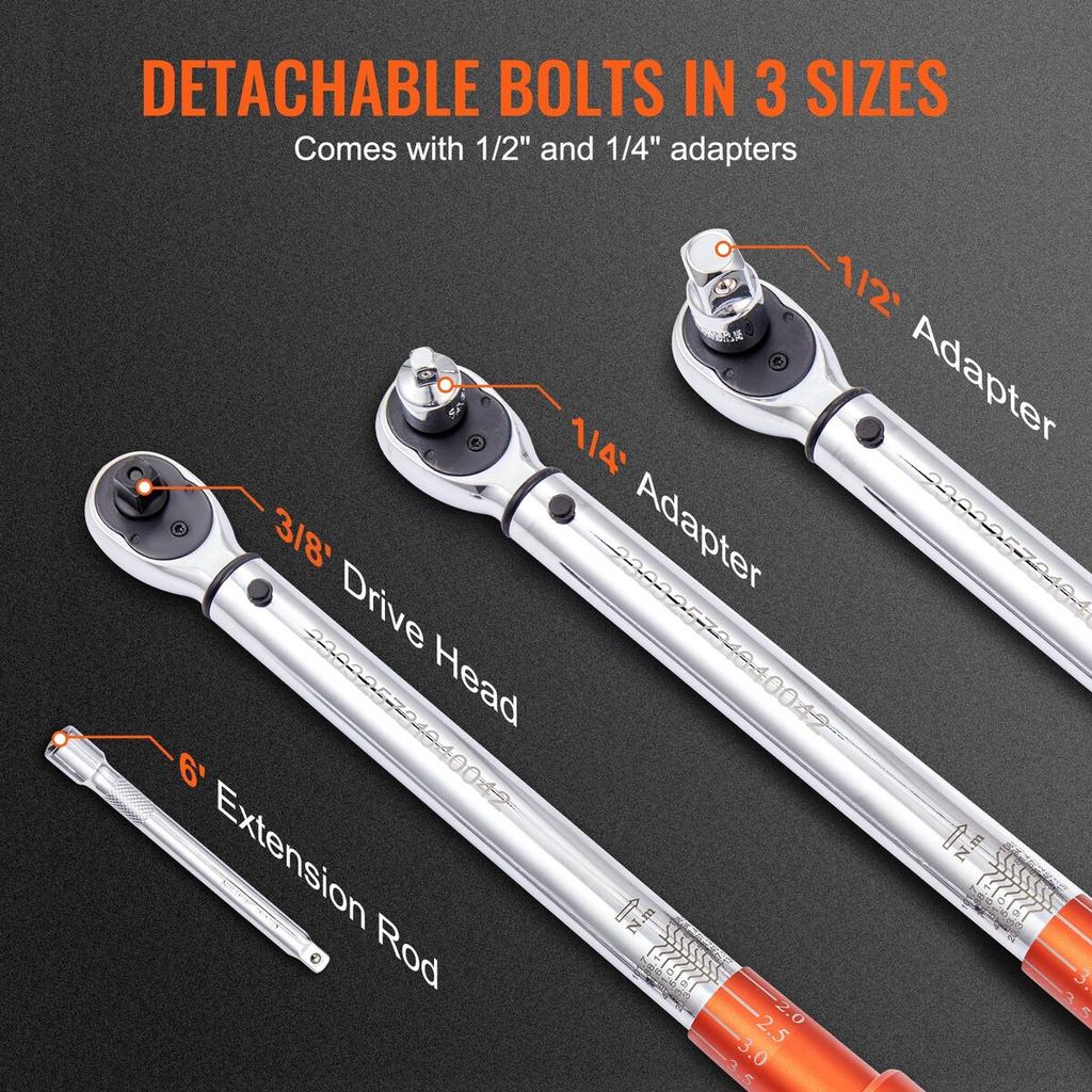 Torque Wrench, 3/8-inch Drive Click Torque Wrench 10-80ft.lb/14-110n.m, Dual-Direction Adjustable Torque Wrench Set, Mechanical Dual Range Scales